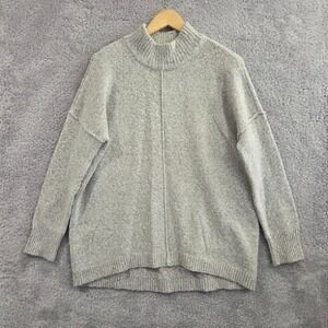 J Jill Tunic Sweater Size Medium Gray Marled Knit Mock Neck Pullover Cozy Soft